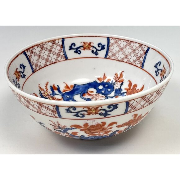VTG 6" Imari Style Handpainted Japanese Footed Serving BOWL Orange Blue Flower - Picture 1 of 6